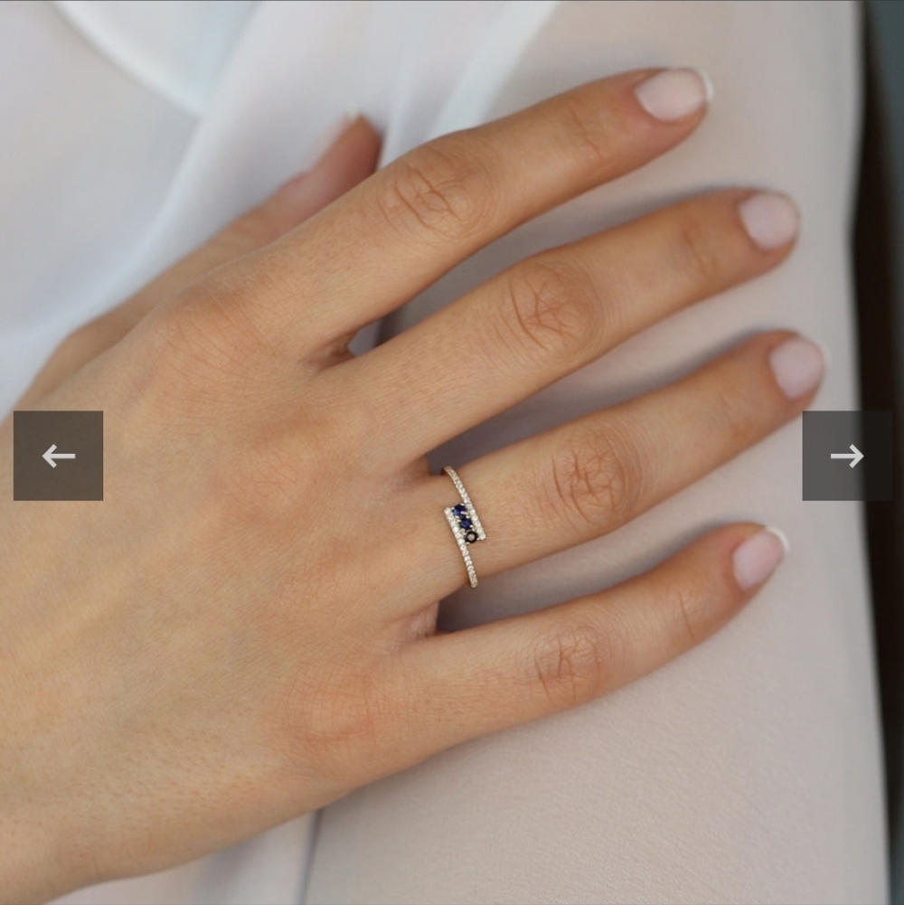 Ferkos 14k Cross Over Diamond Ring with Round Blue Sapphires - Picture 2 of 12